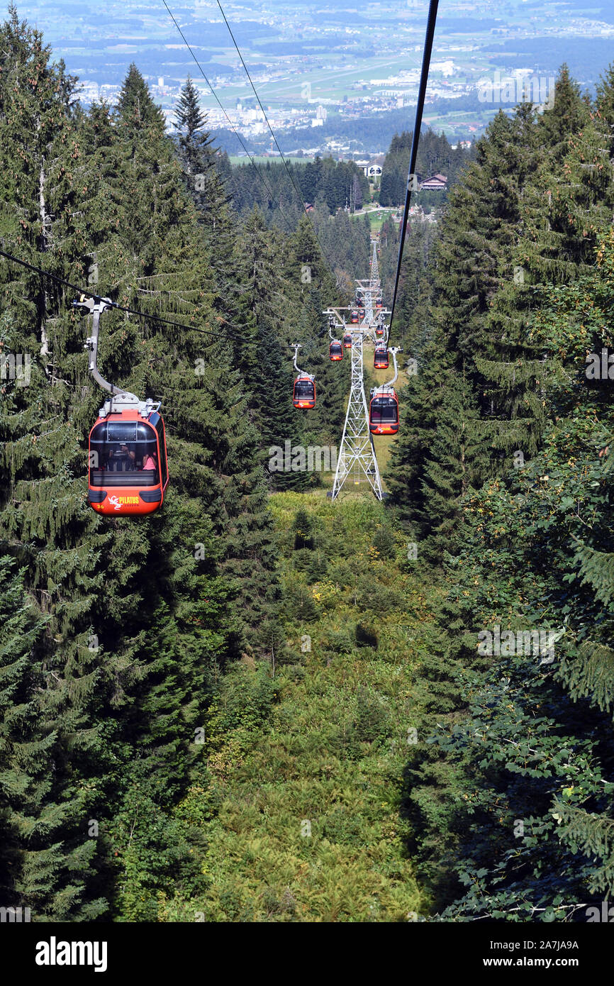 mount pilatus cable car;aerial cableway;kriens;lucerne;switzerland Stock Photo