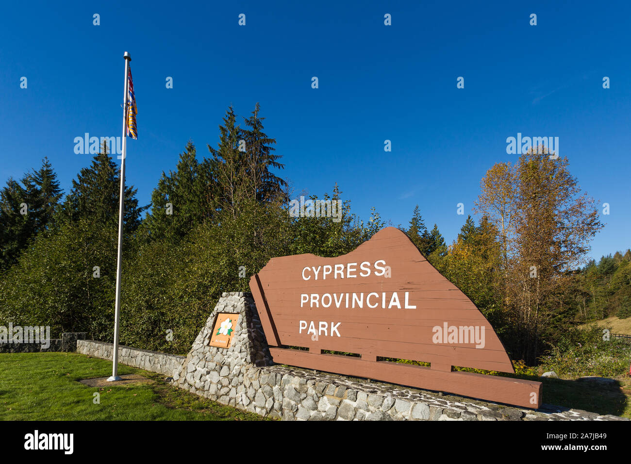 WEST VANCOUVER, BC, CANADA - OCT 10, 2019: The lookout on Cypress Mountain with a view onto the city of Vancouver. Stock Photo