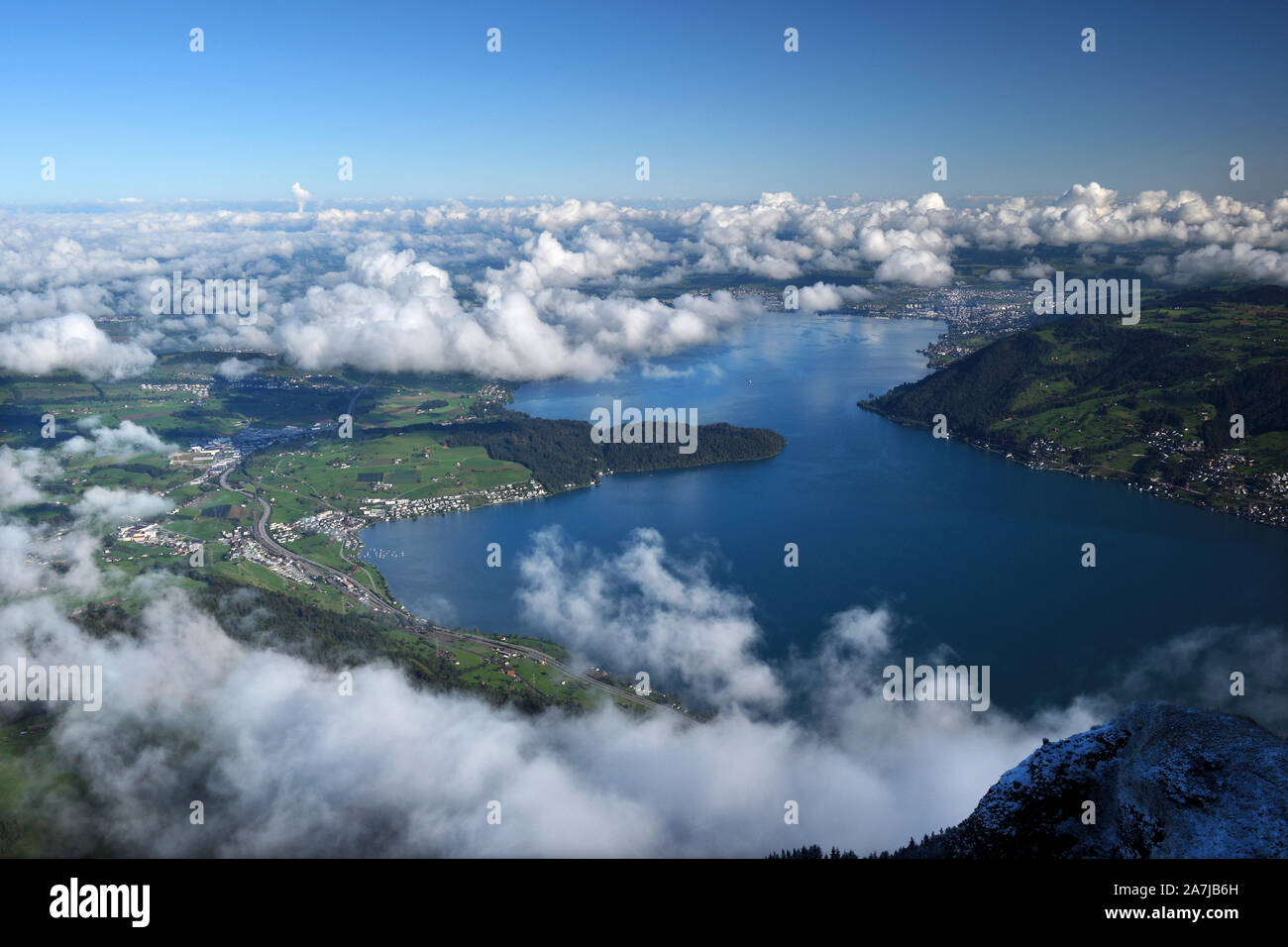 view lake zug;mount rigi;mountains;switzerland Stock Photo