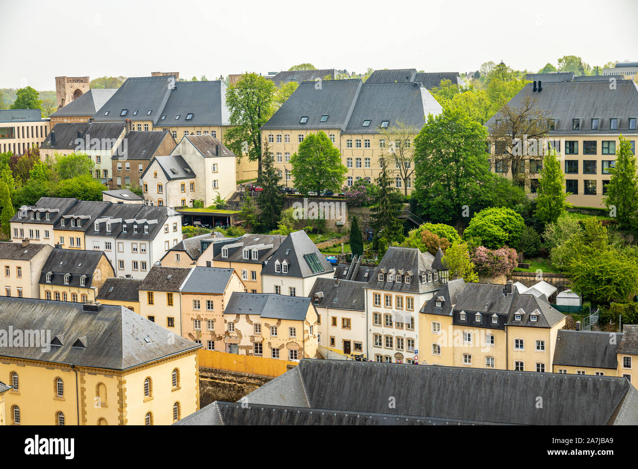 City central with rows of old residential houses, Luxembourg city, Luxembourg Stock Photo