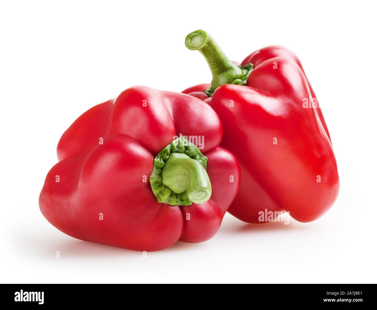 Fresh red bell peppers isolated on white background with clipping path Stock Photo