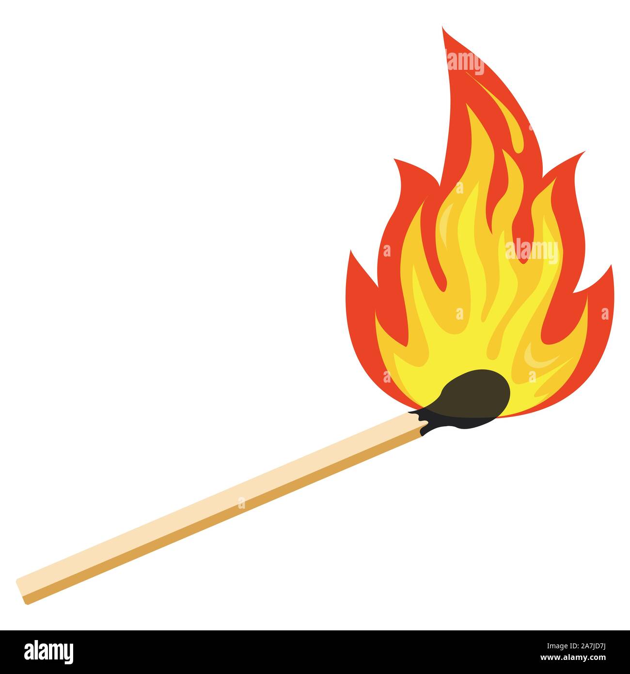Burning match flat design icon, vector illustration burning matchstick