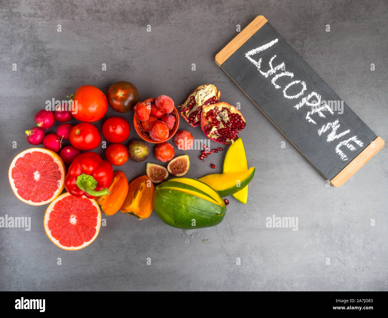 Fruits and vegetables containing lycopene. Healthy vegan food