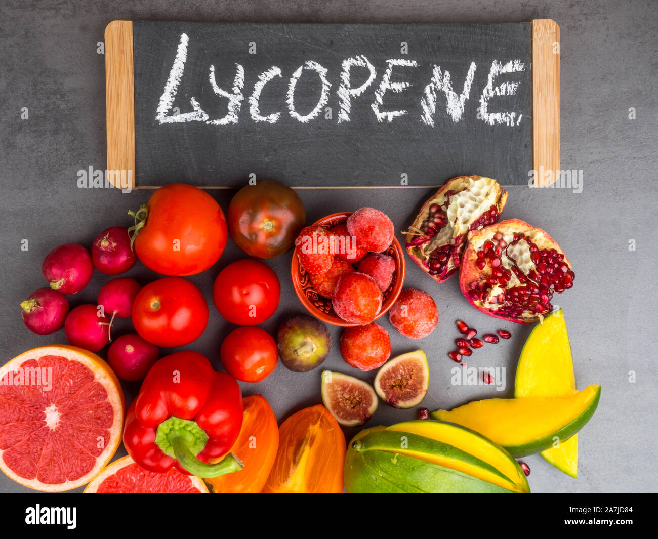 Fruits and vegetables containing lycopene. Healthy vegan food