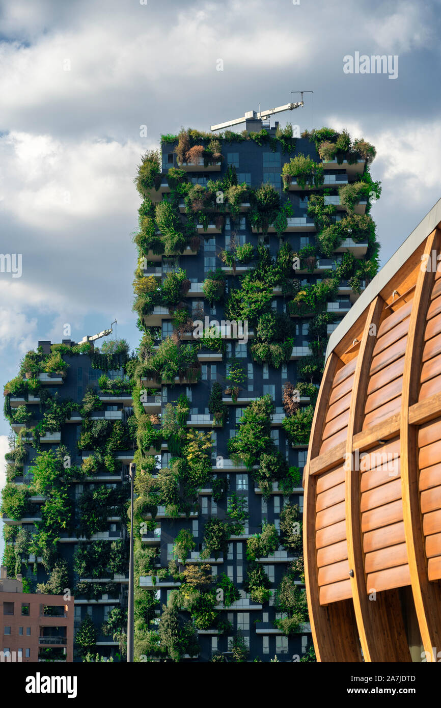 Bosco Verticale, modern towers with plants in Milan, Lombardy, Italy Stock Photo