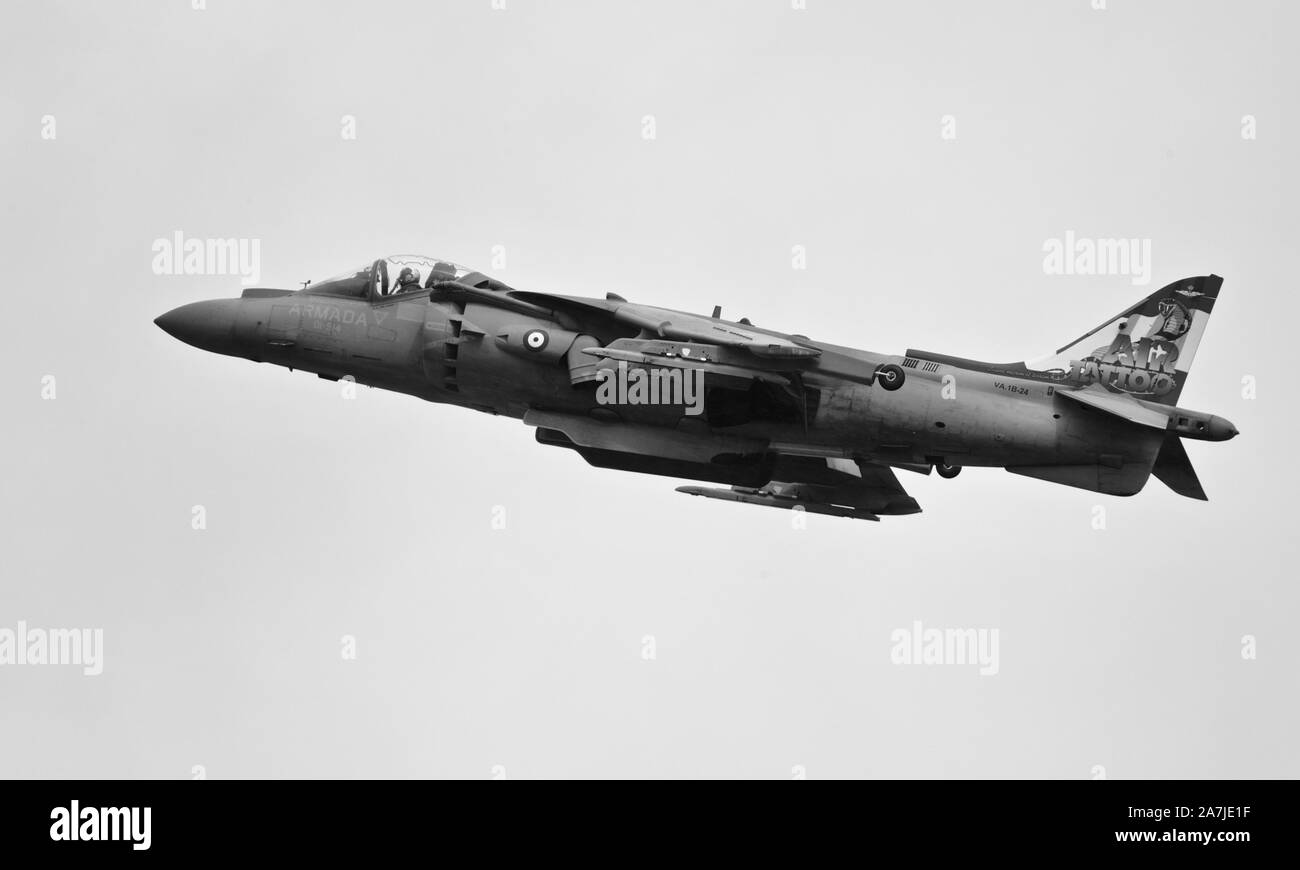 Spanish Navy AV-8B Harrier IIs airborne at the Royal International Air Tattoo 2019 Stock Photo