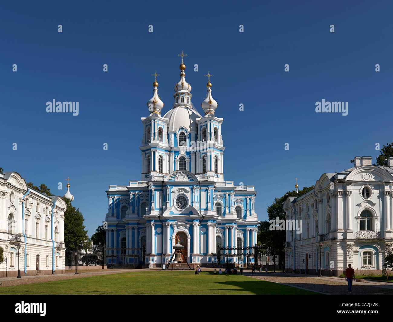 St. Petersburg Russia. Smolny Convent or Smolny Convent of the Resurrection is located on Ploschad Rastrelli, on the bank of the River Neva in Saint P Stock Photo