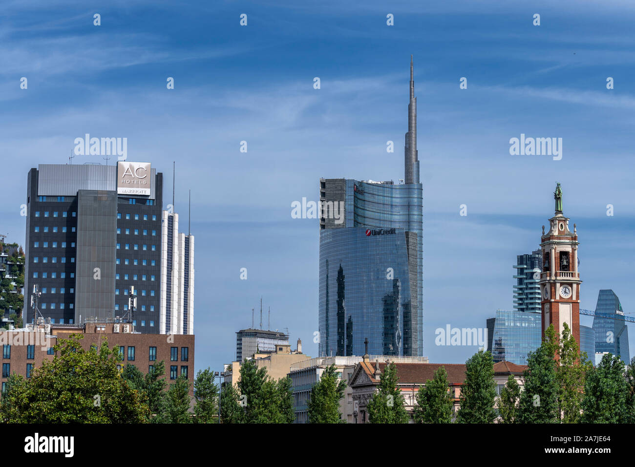 Skyline of Milan, Lombardy, italy, seen from the Cimitero Monumentale Stock Photo