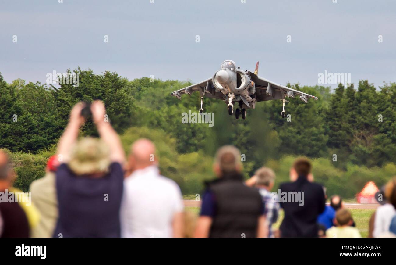 Spanish Navy AV-8B Harrier IIs landing at the Royal International Air Tattoo 2019 Stock Photo