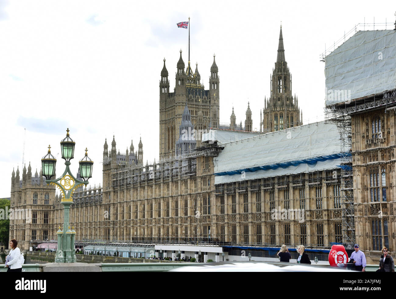 04 September 2019, Great Britain, London: View of Westminster Palace, the parliament building with the Victoria Tower (in the background). The Westminster Palace was rebuilt after a major fire in 1834 in the years 1840-1888 in the neo-Gothic style in the old place. Photo: Waltraud Grubitzsch/dpa Stock Photo