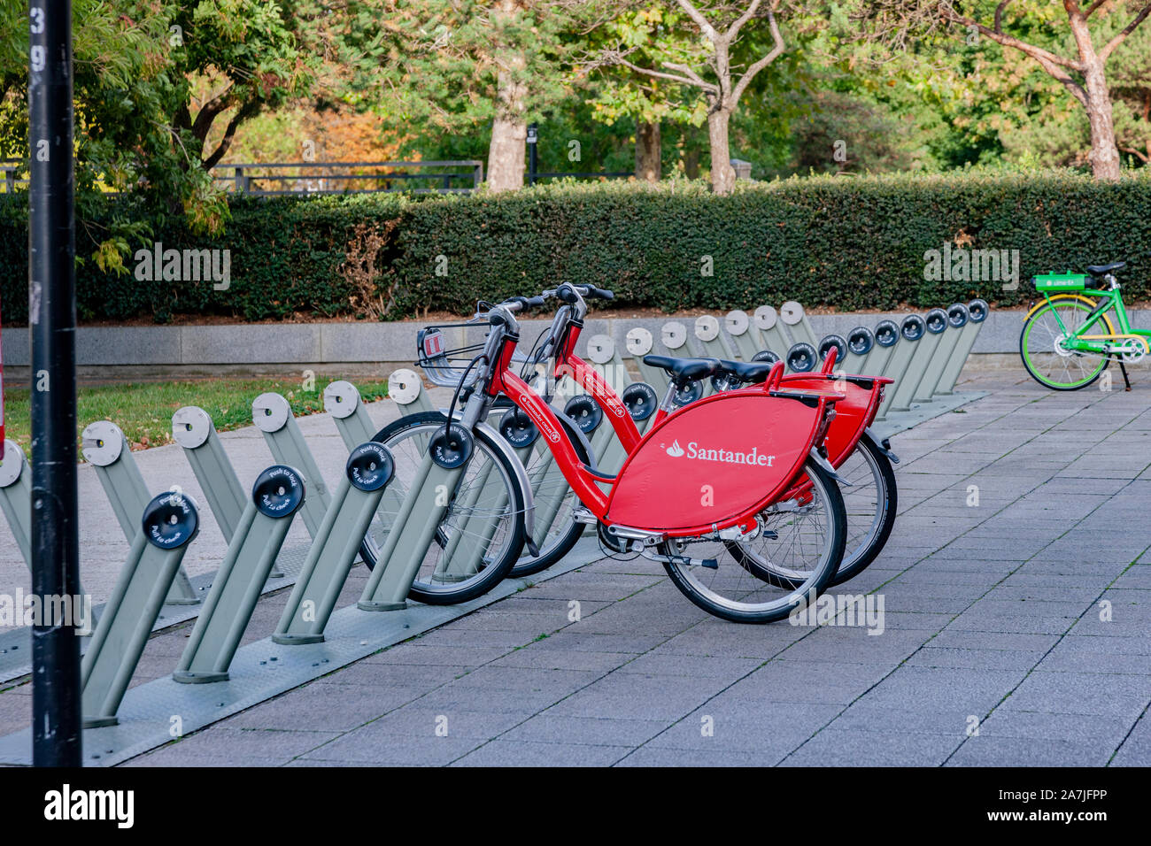 Electric push bikes not being used in Milton Keynes, Buckinghamshire. Stock Photo