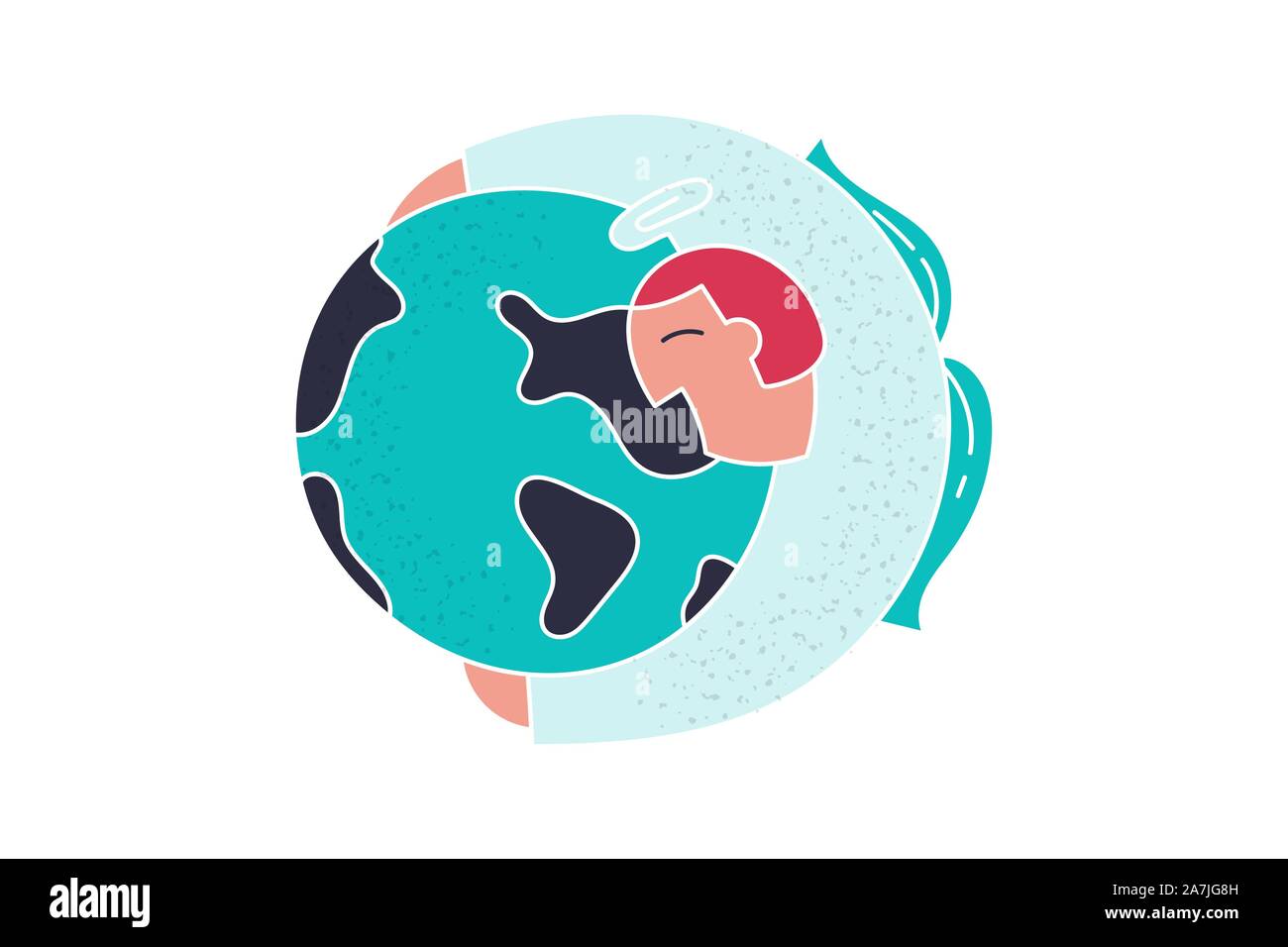 Angel God hugs the world, planet care about peace Stock Vector