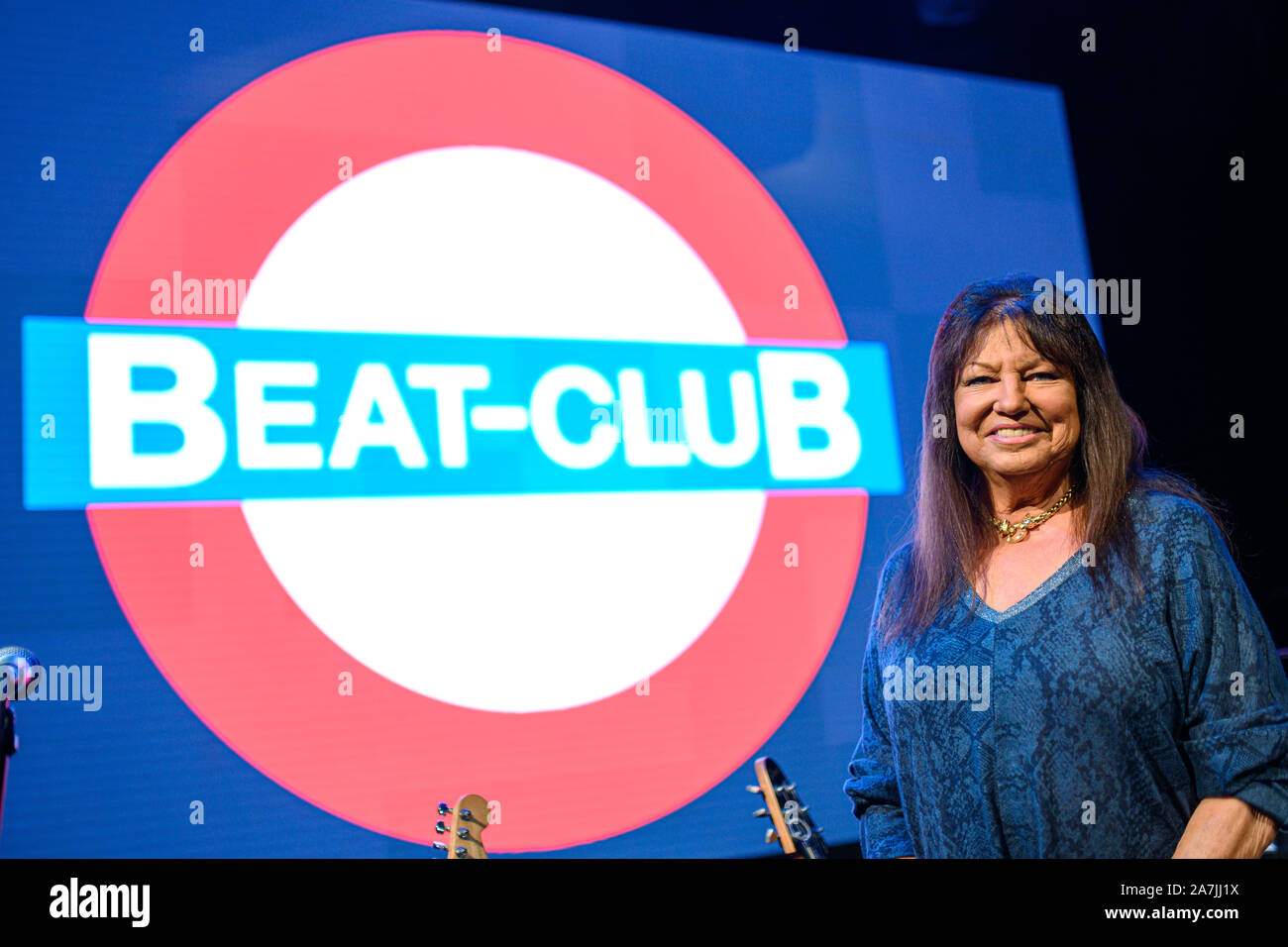 Bremen, Germany. 02nd Nov, 2019. Uschi Nerke, former Beat Club presenter,  is in the series "Fernsehlegenden" at Radio Bremen-Funkhaus during the  presentation of the new Beat Club special issue stamp (TV music