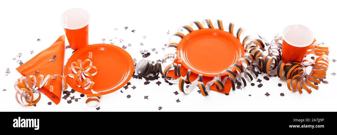 orange and black paper plates