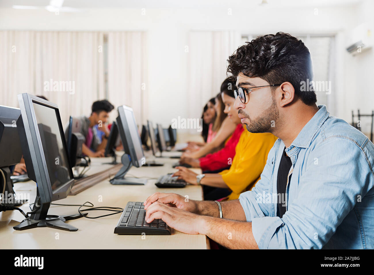 shocked Young man College Student Studying Looking At Computer Screen shocked Young man College Student Studying Looking At Computer Screen