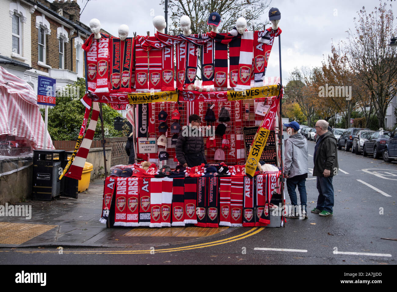 Arsenal supporters around the local area of the Emirates Stadium, Highbury & Islington, North London, England, United Kingdom Stock Photo