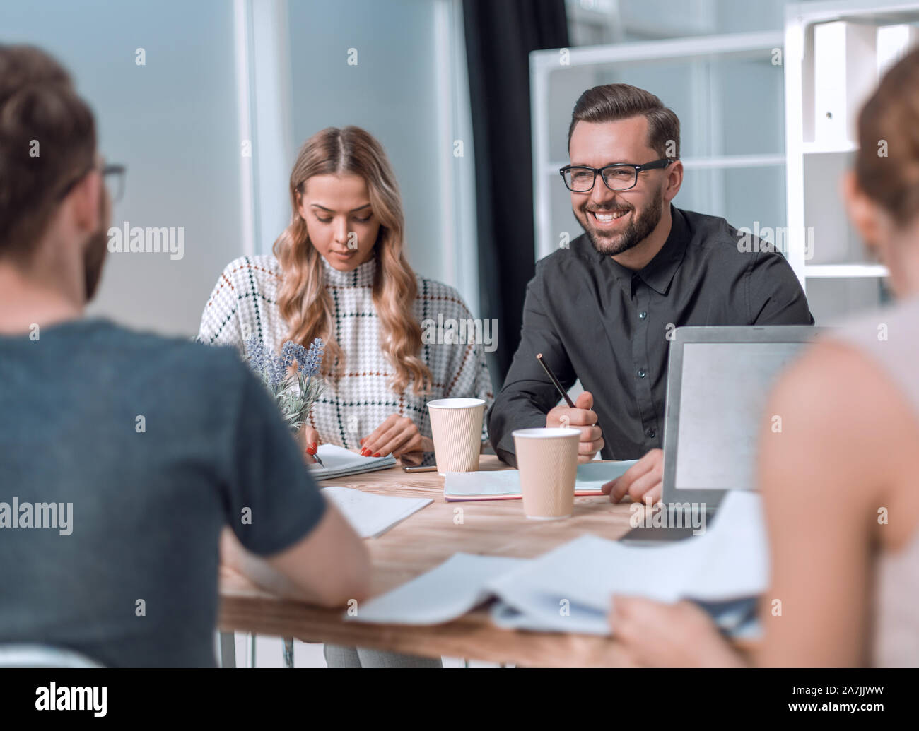 modern business team standing near the office Desk Stock Photo - Alamy