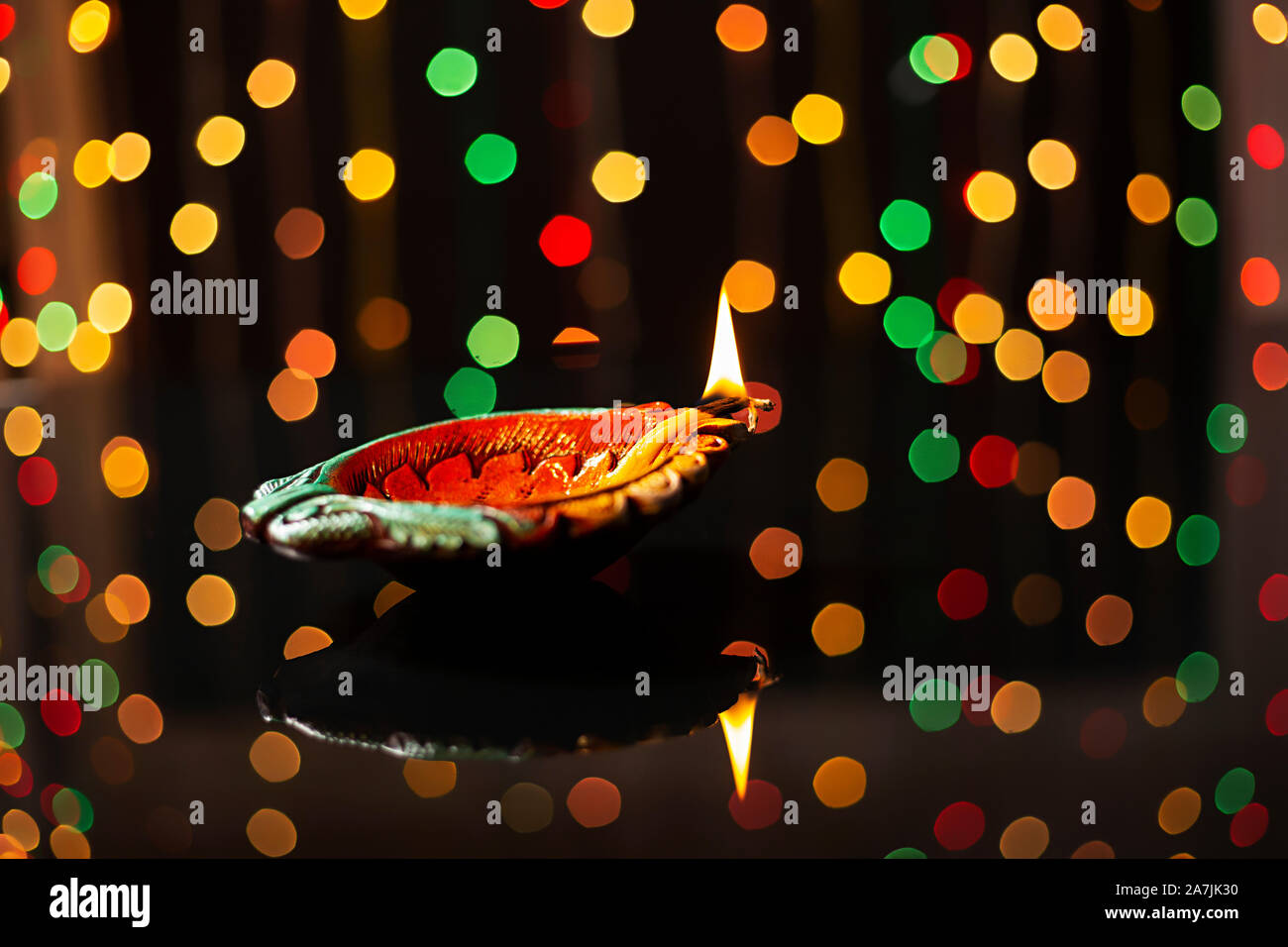 Close-up illuminated Diwali Diya or oil-lamp light Happy Diwali Nobody Stock Photo