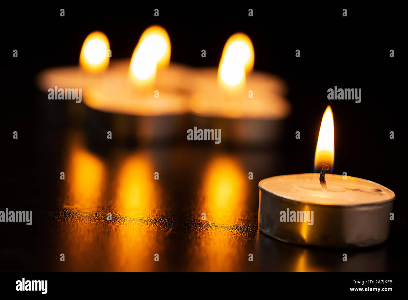 Close-up Indian Festival Diwal Burning candles And Lamps Lighting on-the occasion of-Diwali festival Stock Photo
