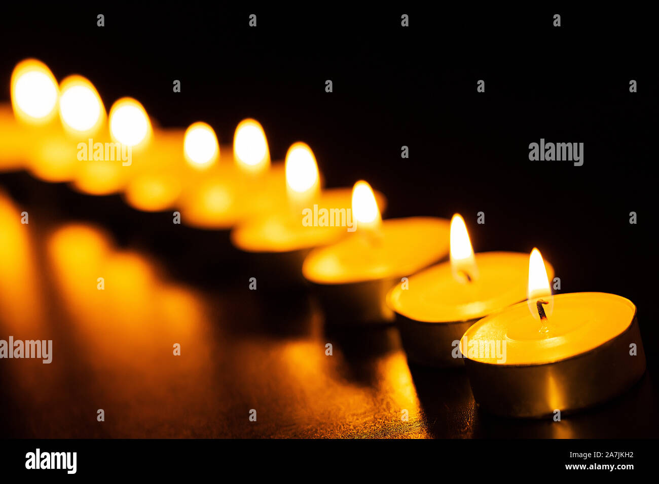Nobody Shot Candles in-the-night Line of-candles Lighting Illuminated During Diwali Festival Celebration Stock Photo