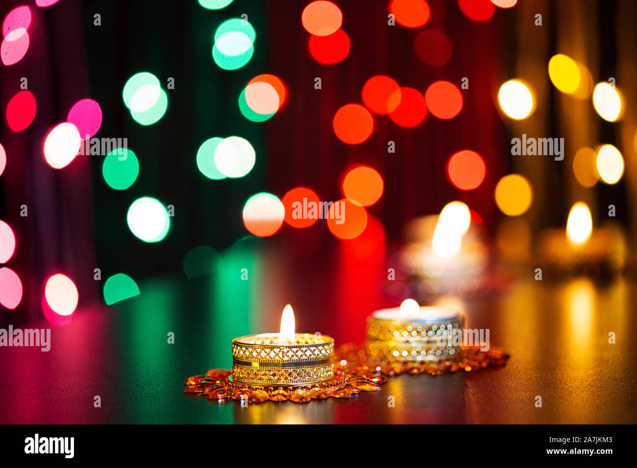Close-up Burning Candles Indian Diwali Festival of Lights in-India Nobody Stock Photo