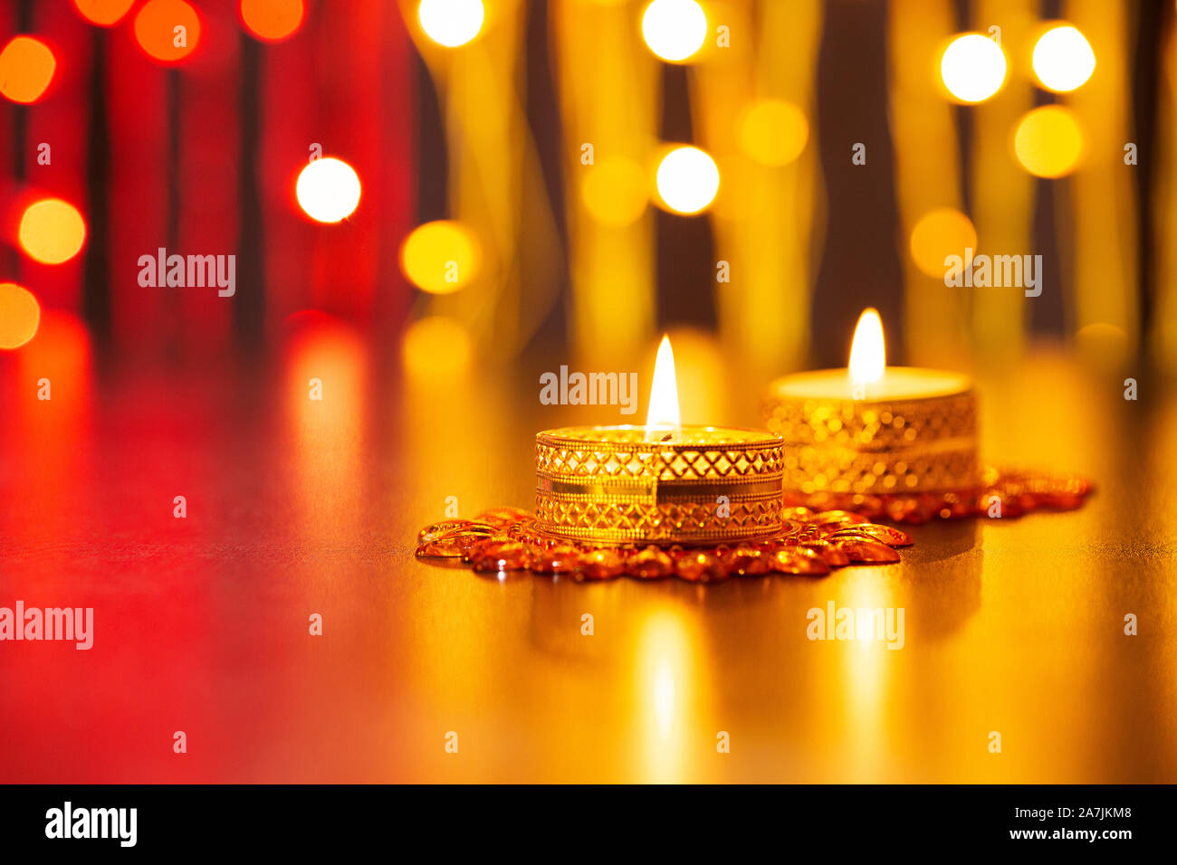 Tealight Candles lams are burning on Diwali Festival Celebration In india Stock Photo