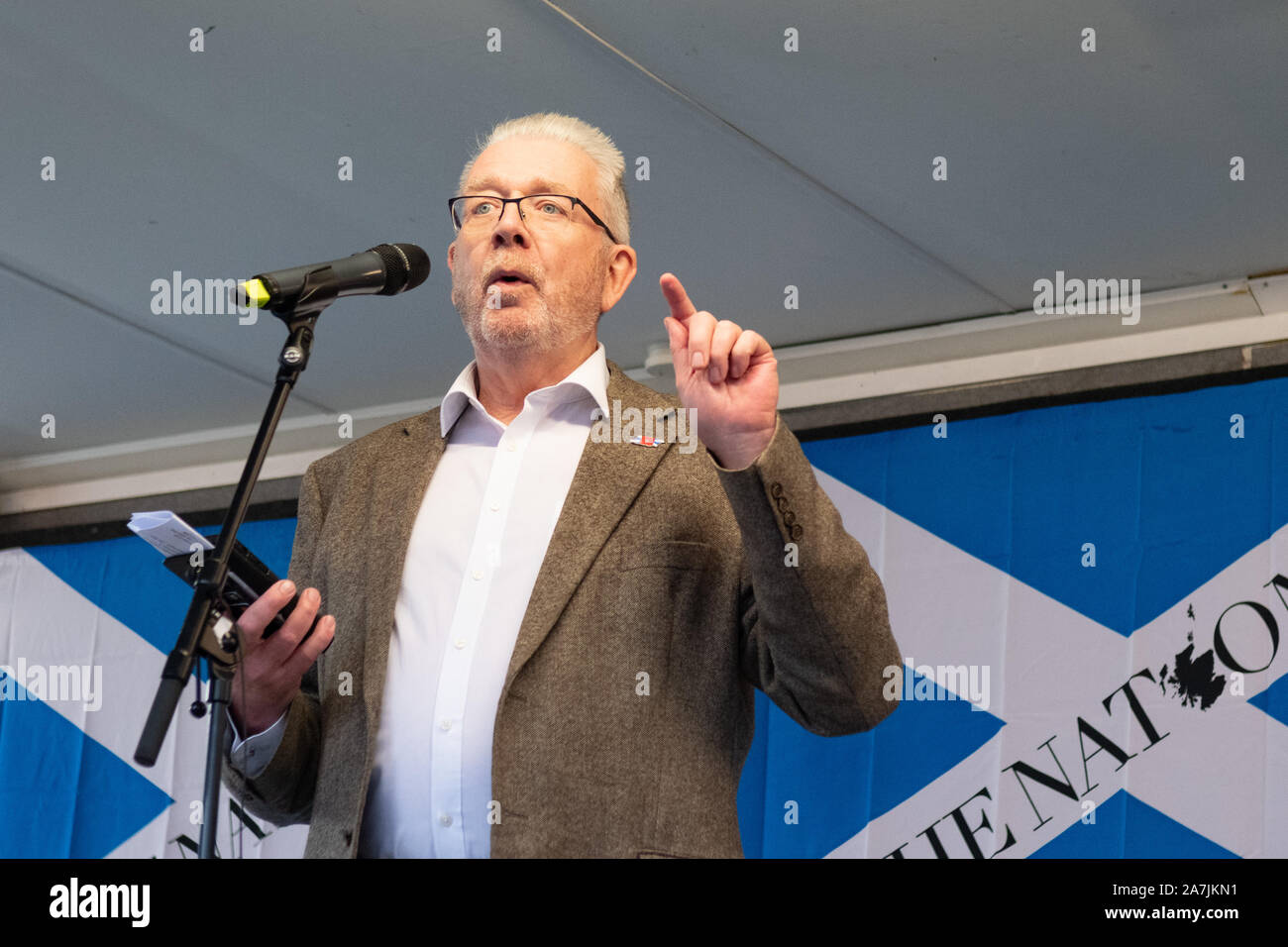 Michael Russell MSP - SNP politician speaking at the indyref 2020 rally on 2 November 2019 in George Square, Glasgow, Scotland, UK Stock Photo