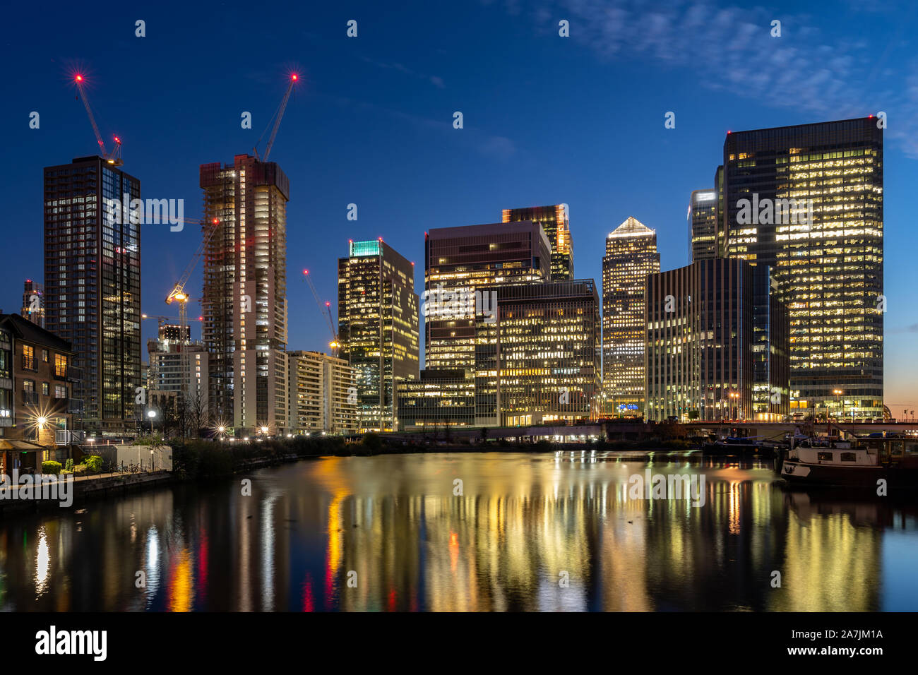 Skylines building at Canary Wharf in London UK sunset twilight Stock ...