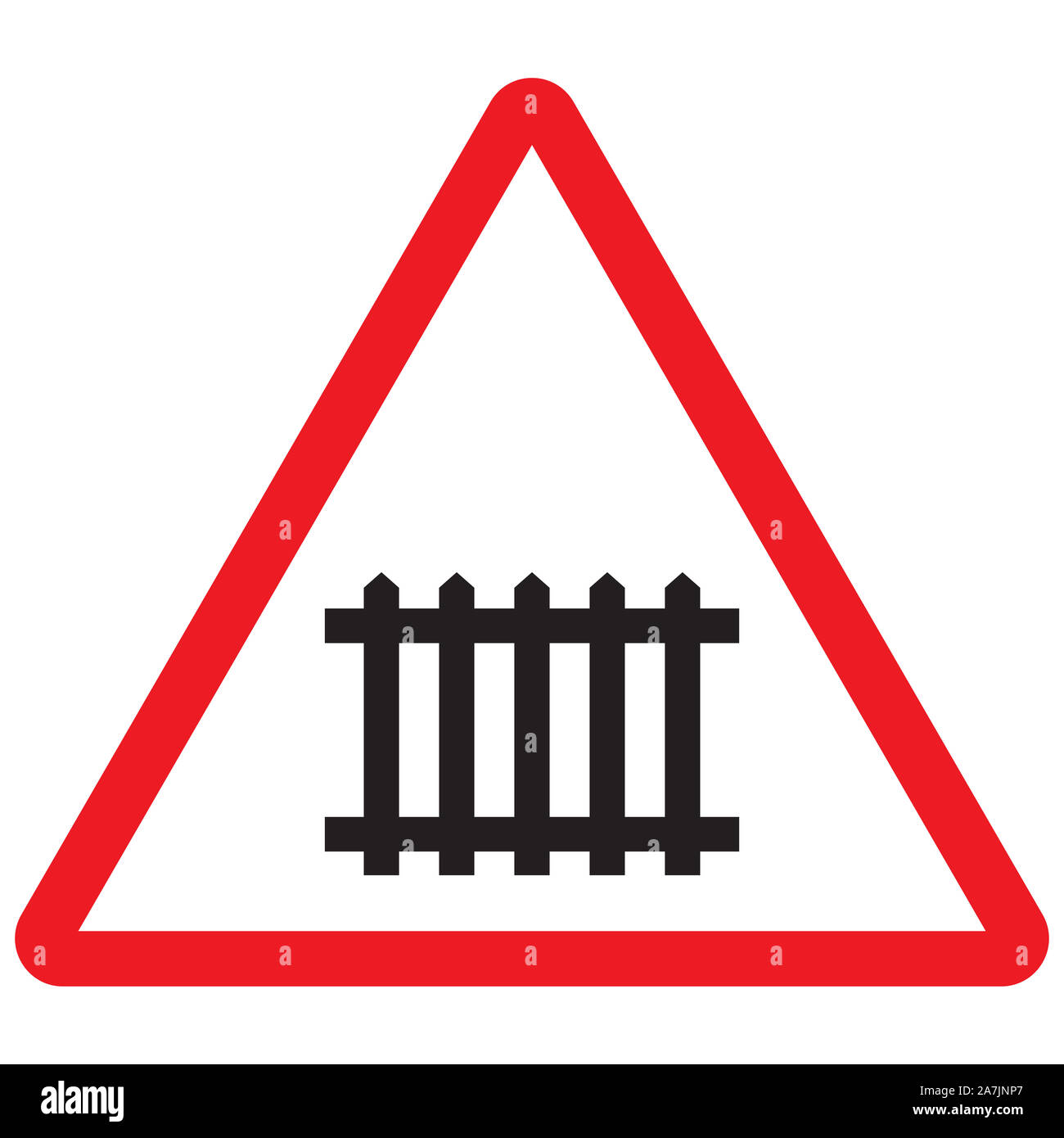 Railway gate crossing triangle sign vector - Traffic sign attention Stock Photo