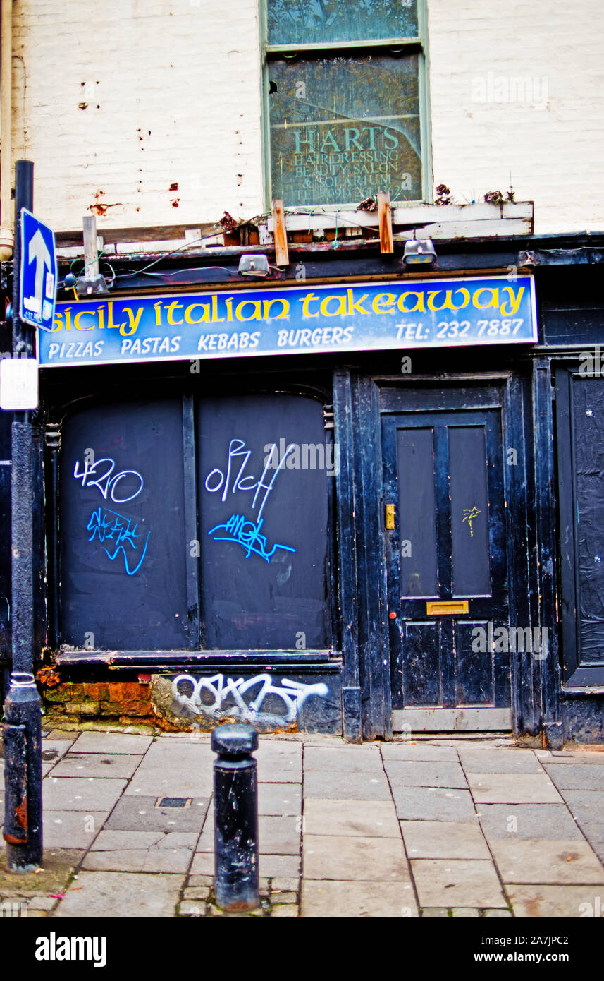 Closed Italian Takeaway, Bigg Market, Newcastle upon Tyne, England Stock Photo