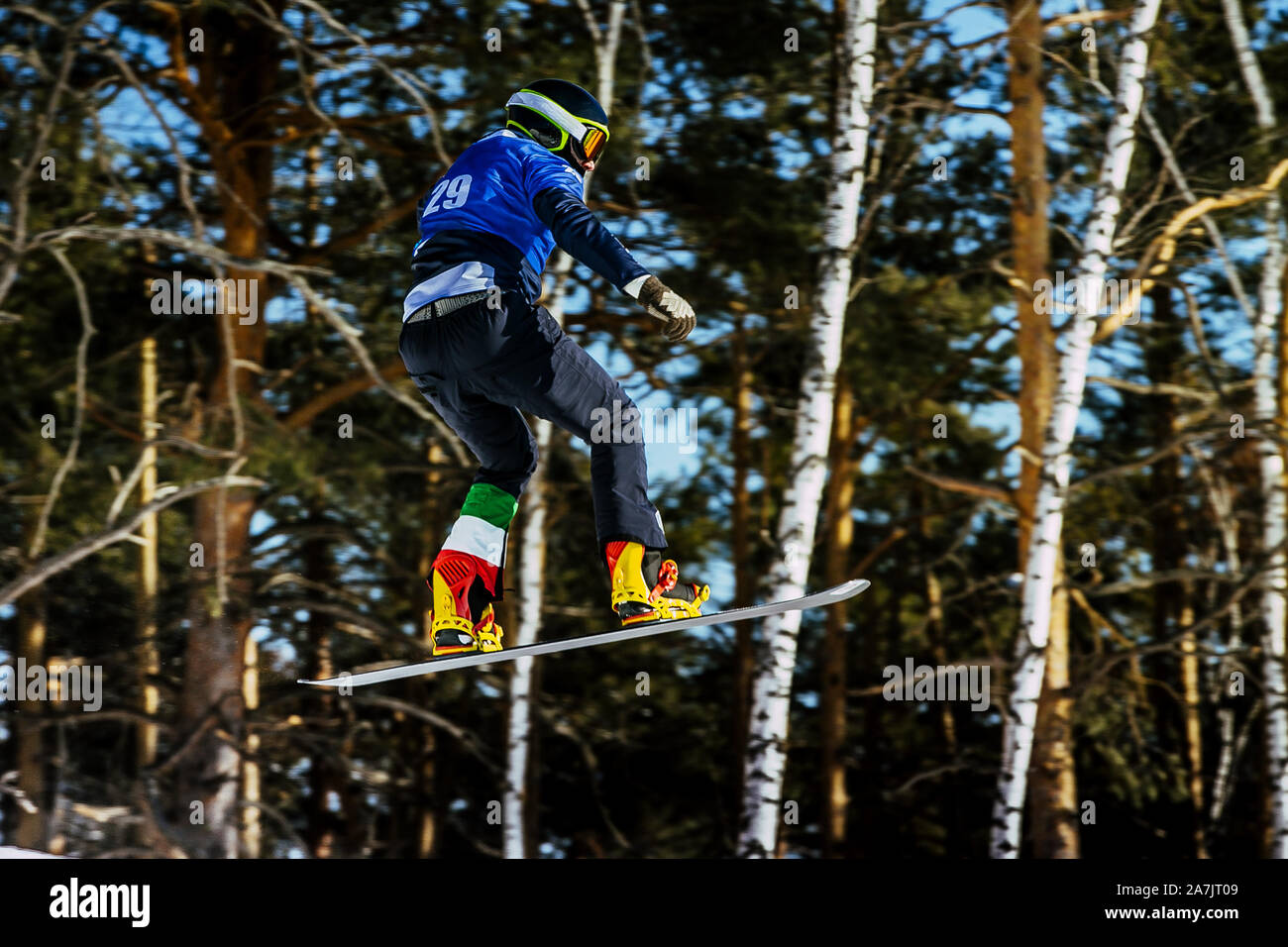 italian athlete snowboarder jump boardercross competition Stock Photo