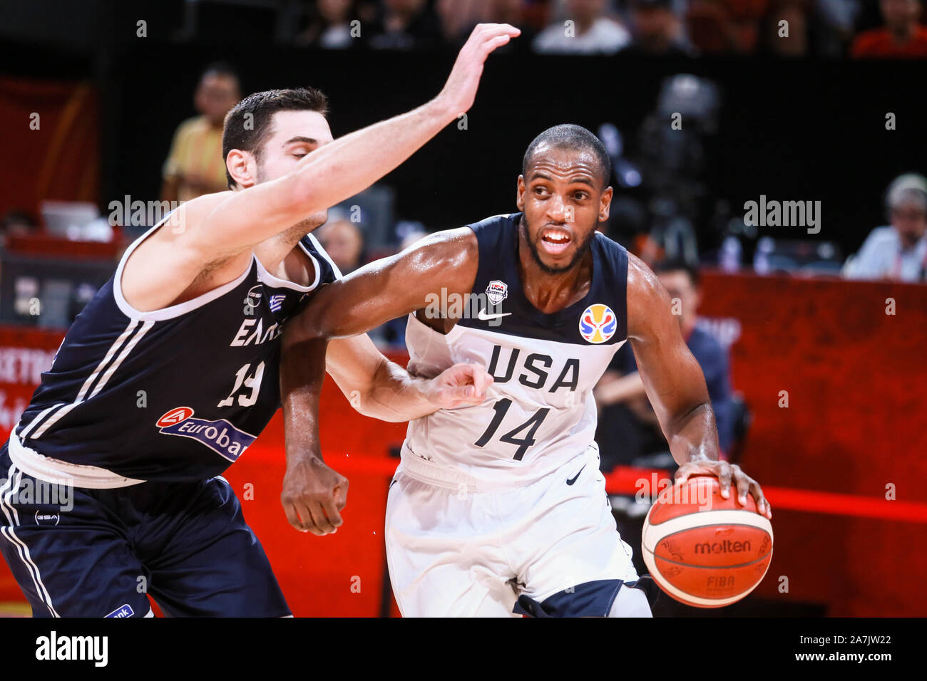 American professional basketball player for the Milwaukee Bucks of the  National Basketball Association (NBA) Khris Middleton, right, protects the  ball Stock Photo - Alamy