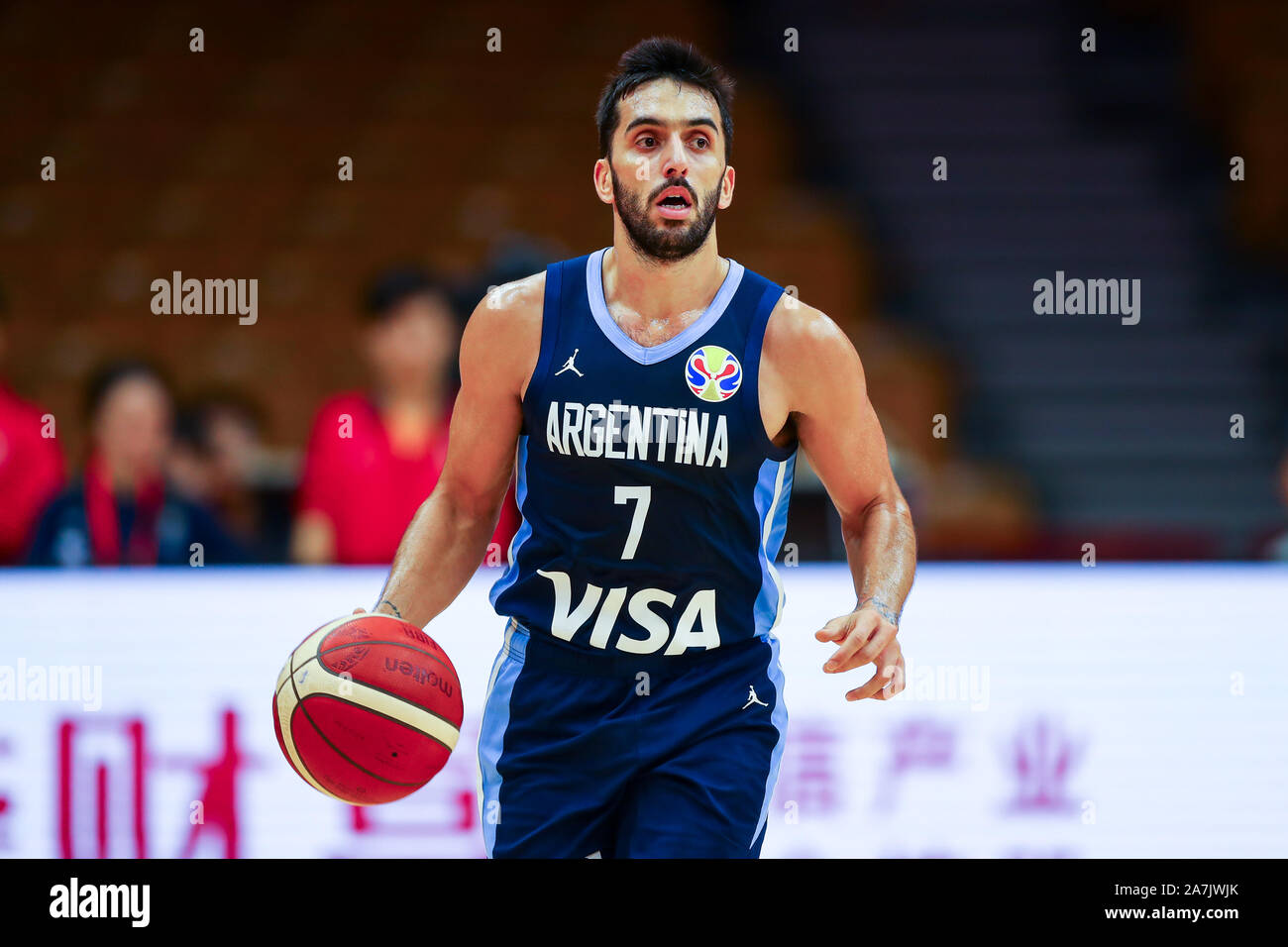 Argentine professional basketball player Facundo "Facu" Campazzo of Argentina  National Basketball Team, keeps the ball at the second round of Group B  Stock Photo - Alamy