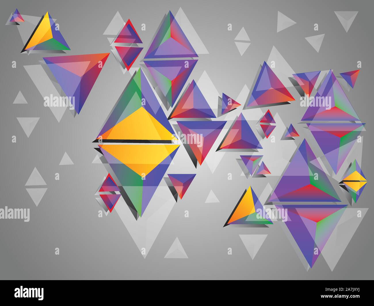 Abstract illustration with multicolor 3d triangles on grey background. Stock Vector