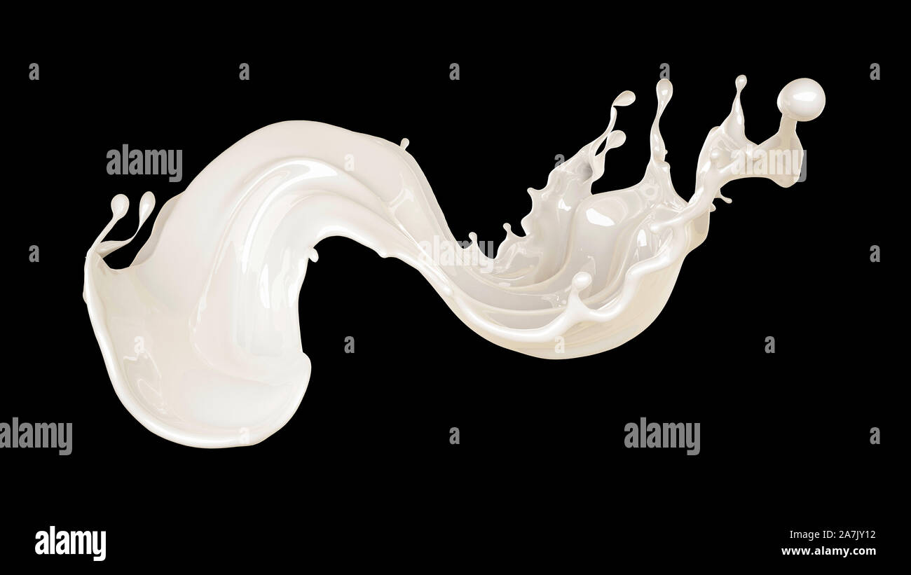 Splash of thick white liquid on a black background. 3d rendering, 3d ...