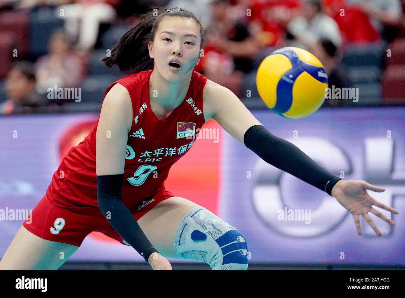 Zhang Changning of China passes the ball during the 2019 FIVB Volleyball  Women's World Cup against Argentina in Osaka, Japan, September 29, 2019.  Chi Stock Photo - Alamy