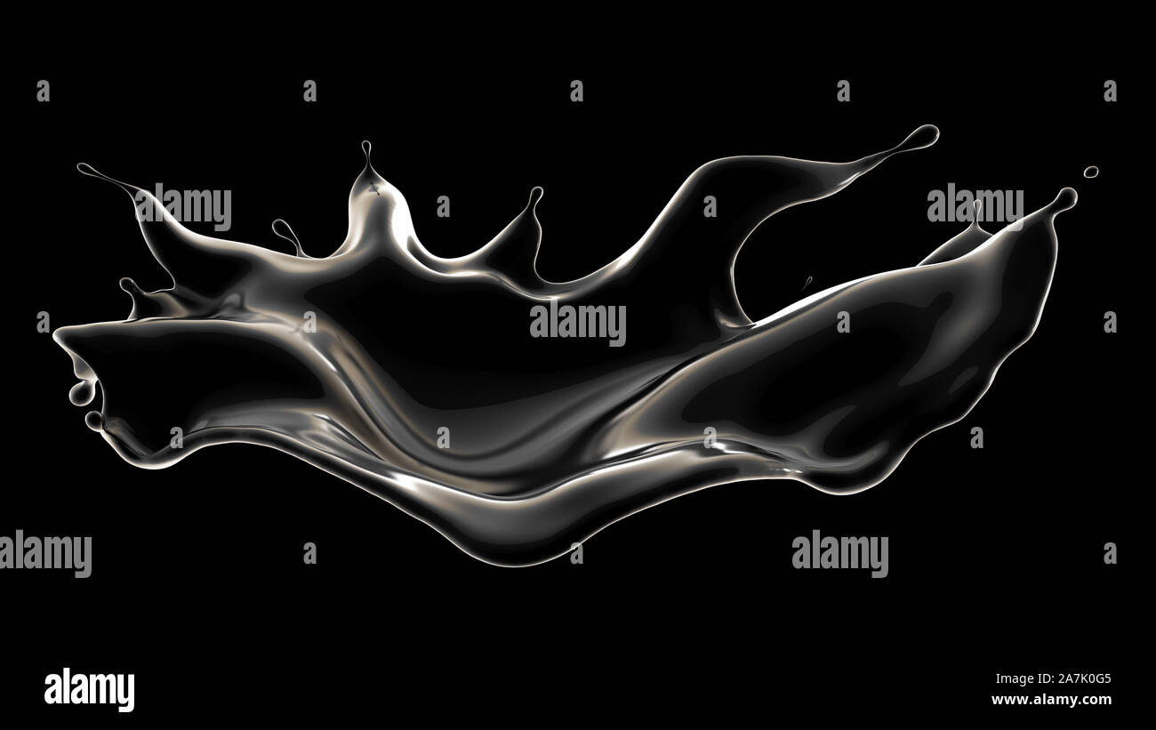 Black background with splash of liquid. 3d rendering, 3d illustration ...