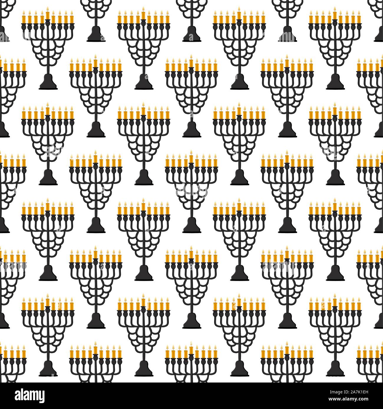 Illustration on theme big colored pattern Hanukkah, seamless set menorah. Seamless pattern consisting of collection menorah, accessory holiday Hanukka Stock Vector