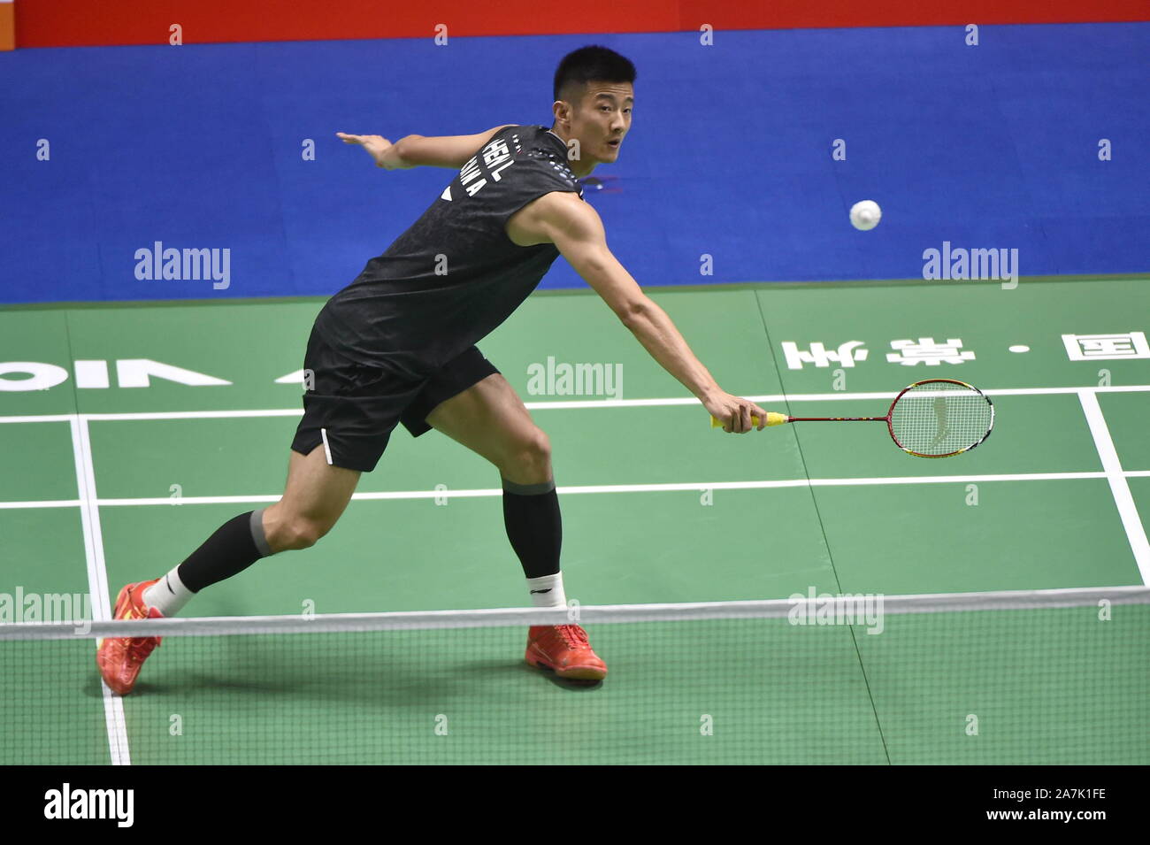 Chinese Professional Badminton Player Chen Long Competes Against Malaysian Professional Badminton Player Lee Zii Jia At The First Round Of Victor Chin Stock Photo Alamy