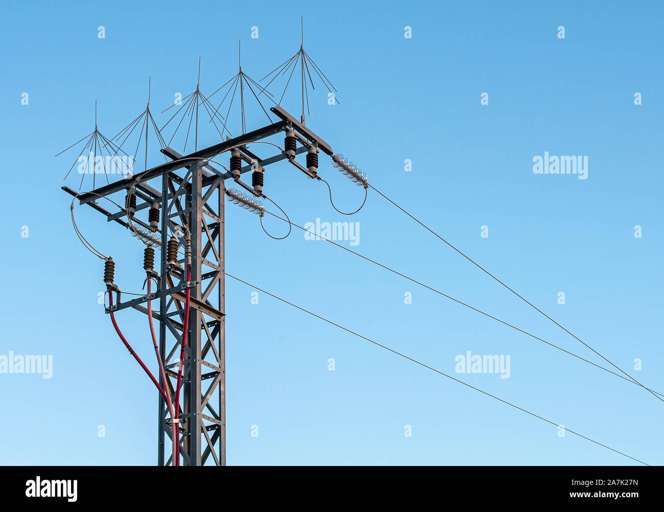 Turret with three power lines and protective elements. Turret with high ...