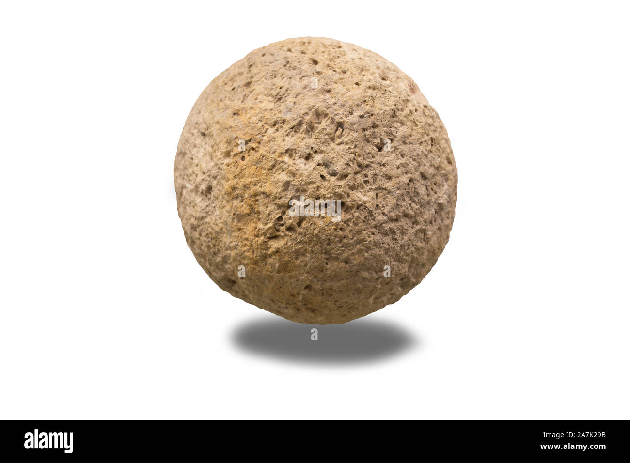 Catapult stone projectile, 14th Century. Isolated Stock Photo