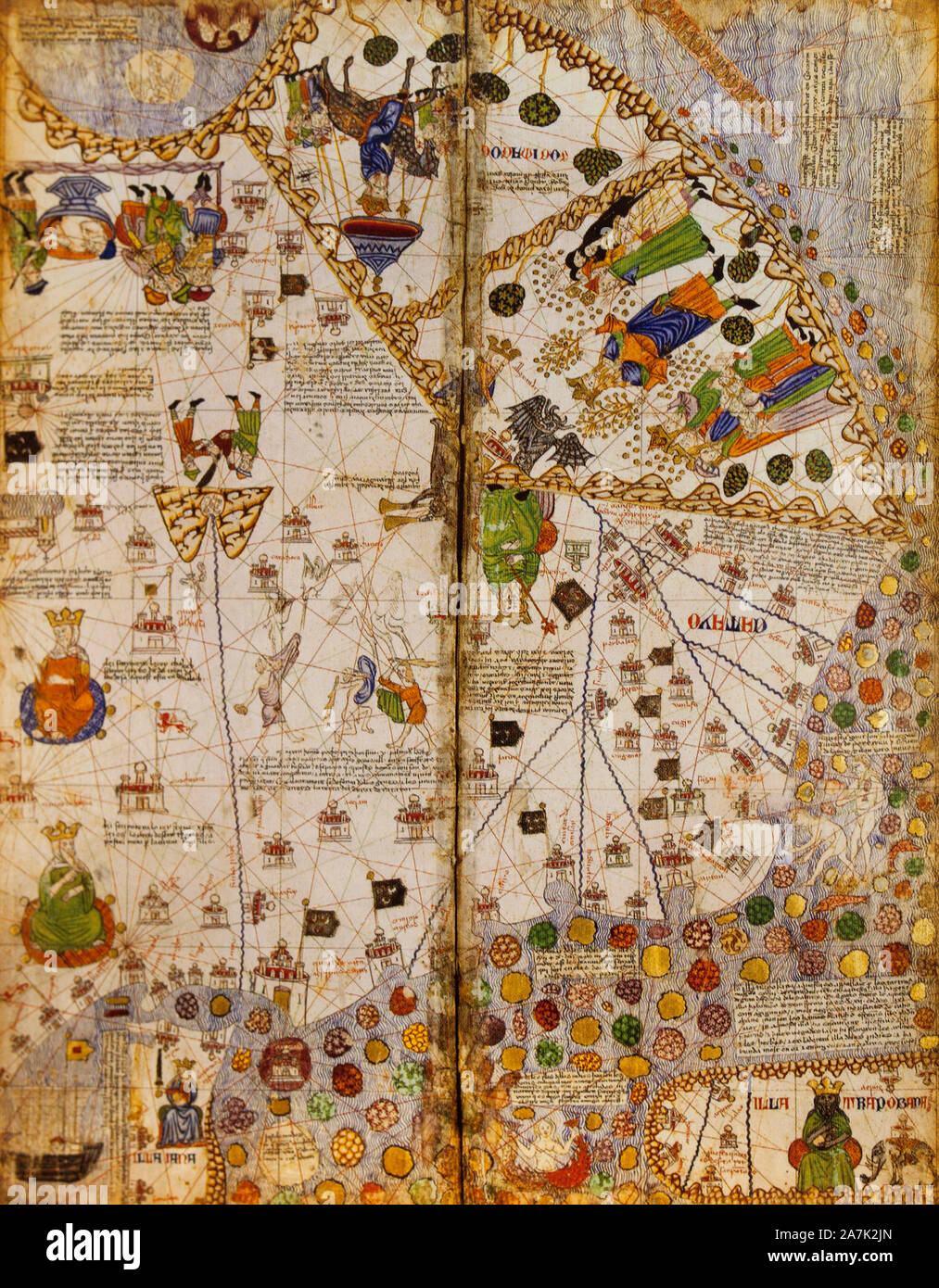 Catalan Atlas, Medieval world map created in 1375. Sixth vellum leave. Fragment Stock Photo
