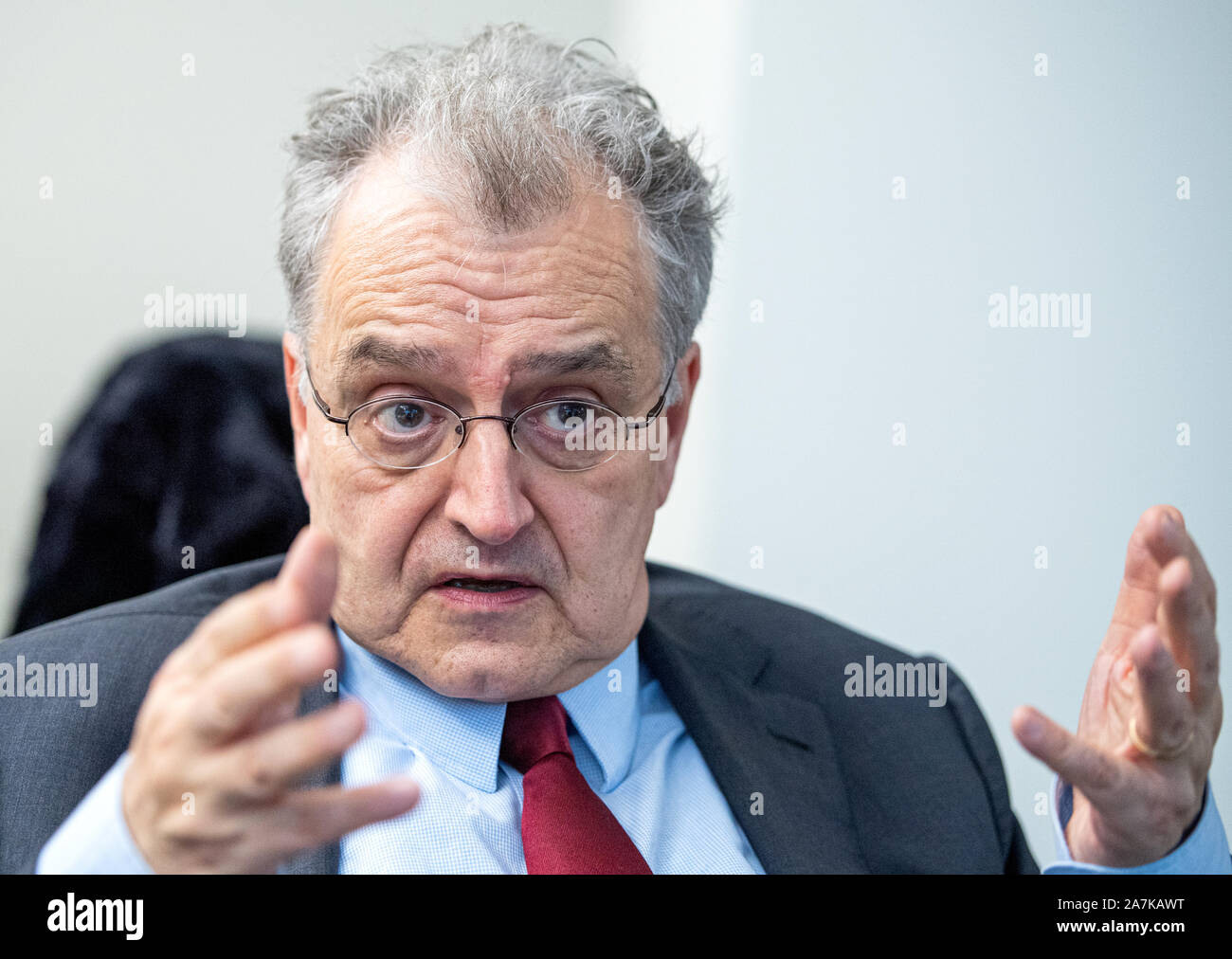 Berlin, Germany. 02nd Nov, 2019. Michael Maier, new publisher of the Berliner Zeitung and chairman of the board of the Berliner Verlag, speaks at an interview. (about dpa: ''Berliner Zeitung'-publisher: Tageszeitung ist Produkt der Zukunft') Credit: Christophe Gateau/dpa/Alamy Live News Stock Photo