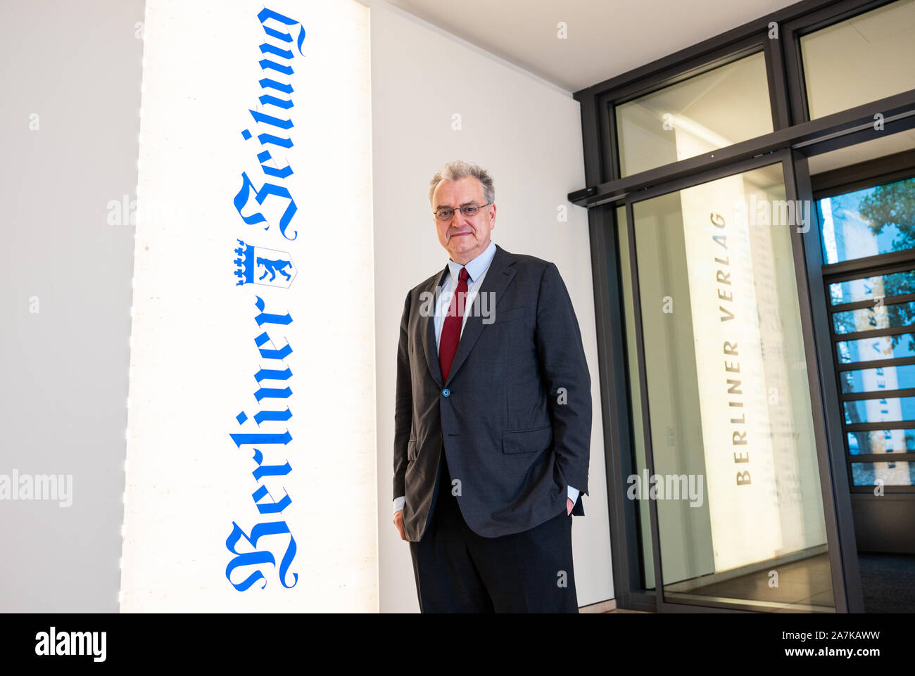 Berlin, Germany. 02nd Nov, 2019. Michael Maier, new publisher of the Berliner Zeitung and chairman of the board of the Berliner Verlag, stands in the entrance of the publishing house. (about dpa: ''Berliner Zeitung'-publisher: Tageszeitung ist Produkt der Zukunft') Credit: Christophe Gateau/dpa/Alamy Live News Stock Photo