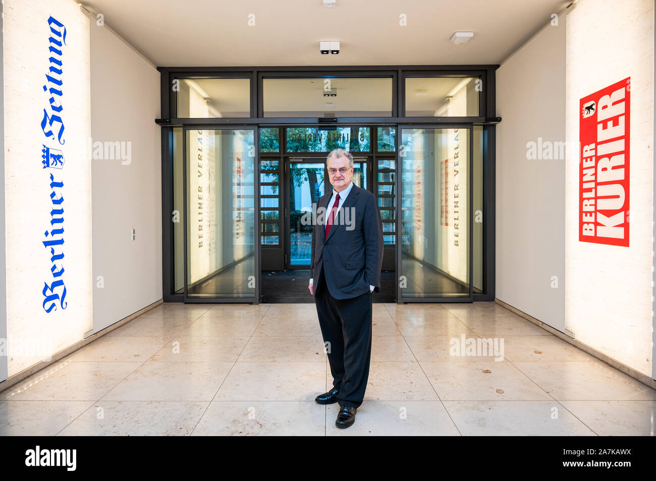 Berlin, Germany. 02nd Nov, 2019. Michael Maier, new publisher of the Berliner Zeitung and chairman of the board of the Berliner Verlag, stands in the entrance of the publishing house. (about dpa: ''Berliner Zeitung'-publisher: Tageszeitung ist Produkt der Zukunft') Credit: Christophe Gateau/dpa/Alamy Live News Stock Photo