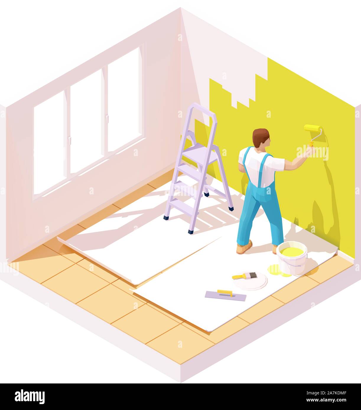 Vector isometric painter painting room wall Stock Vector Image & Art Alamy
