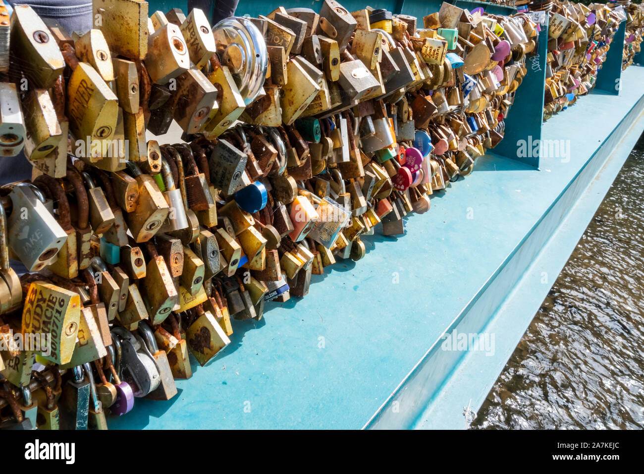Padlocks on the Lovelock Bridge, Bakewell, Derbyshire, England, UK