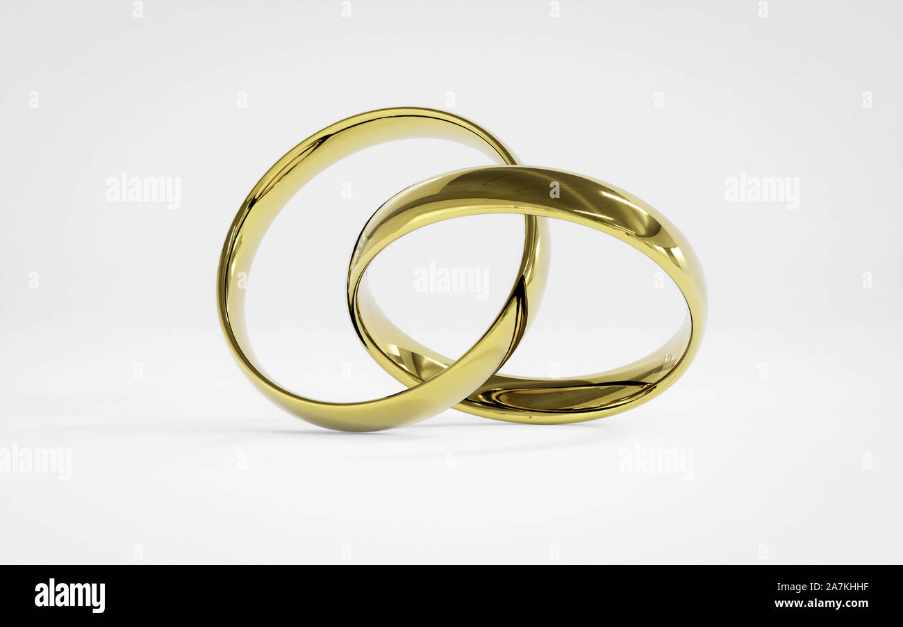 gold wedding rings on white background 3d render illustration Stock ...