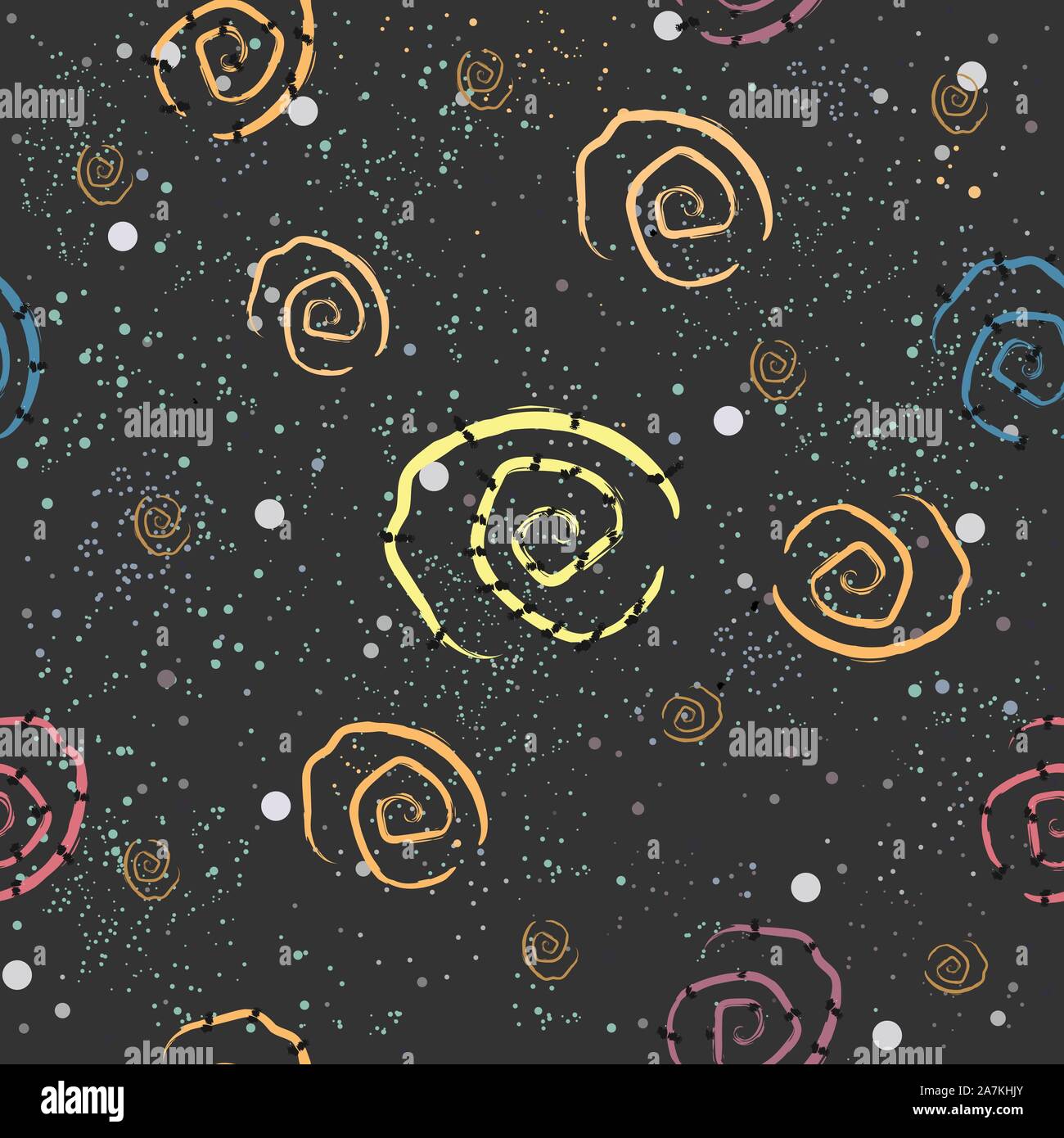 Cute Seamless Pattern with Spirals and Stars. Vector Illustration. Stock Vector