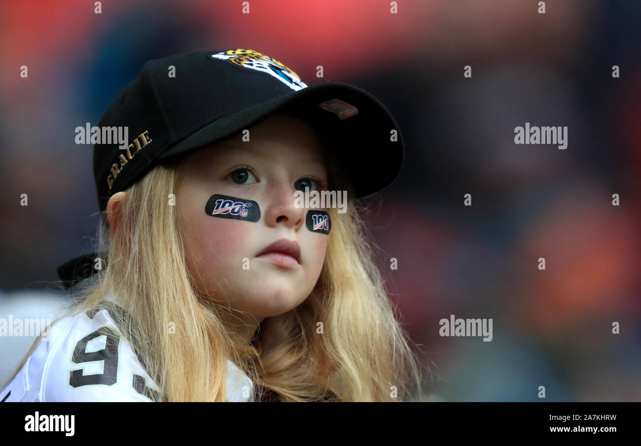 A Jacksonville Jaguars fan prior to the NFL International Series match at Wembley Stadium, London. Stock Photo